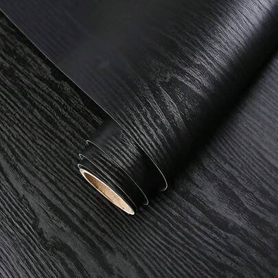 1 Roll Matte Black Wood-Grain Contact Paper, Peel And Stick Wallpaper, Waterproof, Removable For Countertop, Cabinet, Drawer, Vinyl Packaging, Kitchen, Home Decor, Bedroom, Bathroom, Multiple Sizes Available