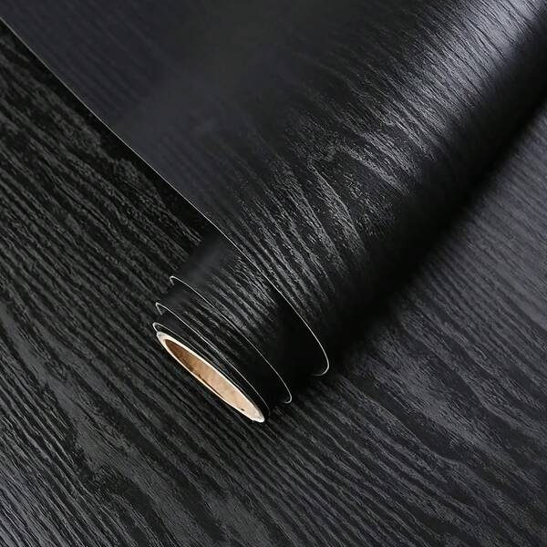 1 Roll Matte Black Wood-Grain Contact Paper, Peel And Stick Wallpaper, Waterproof, Removable For Countertop, Cabinet, Drawer, Vinyl Packaging, Kitchen, Home Decor, Bedroom, Bathroom, Multiple Sizes Available