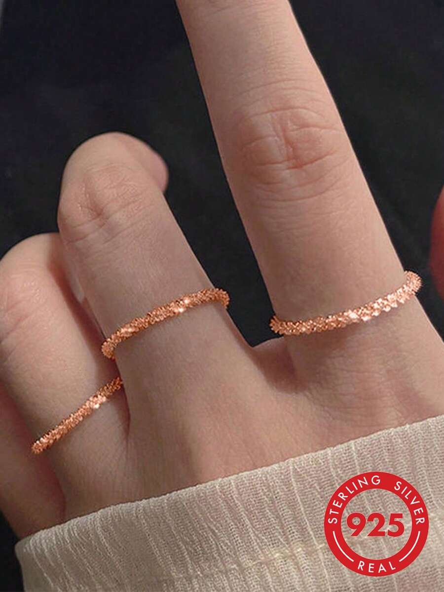 BALMORA 1枚闪亮S925纯银叠戴戒指，星空设计，女士手指饰品