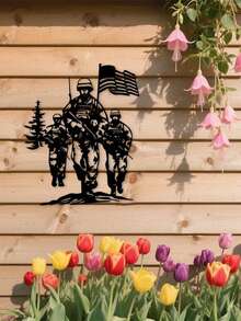 1pc Patriotic Soldier Metal Wall Decor, Black Military Silhouette Outdoor Wall Art, Suitable For Men's Cave, Patriotic Home Decor, Holiday Gift, Military Theme Gift, Metal Structure - Black - View 7