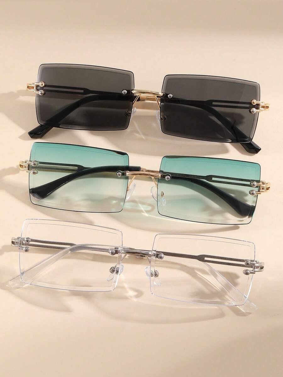 3 Pairs Rectangular Casual Glasses Sets, Luxury Brand Designer Glasses. Suitable For Beach, Vacation, Sunshade, Classic Driving, Fishing, Travel, Shopping, Outdoor Sports, Tourism, Camping, Hiking, Leisure Eye Protection, Retro Travel Driver Glasses - Multicolor - View 1