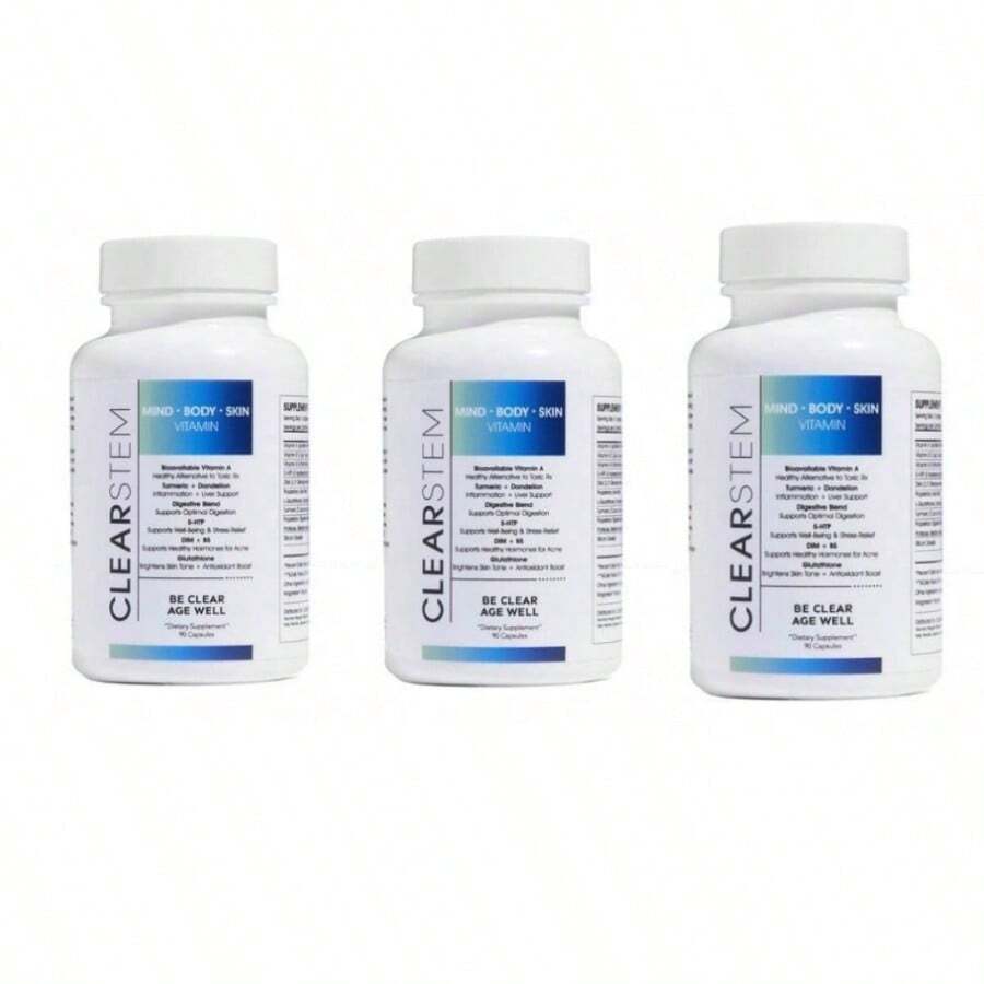 CLEARSTEM MINDBODYSKIN Hormonal Acne Supplement - US Formulated Dietary Vitamin With Bioavailable Vitamin A & 270 Capsules - 3 CÁI - Xem 1