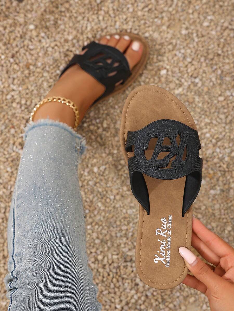 Ximi Ruo Sandal Datar Kasual Gaya Korea, Sepatu Wanita, Sandal Terbuka untuk Musim Semi dan Musim Panas, Cocok untuk Gaun, Pantai, Apartemen, Warna Cokelat