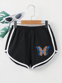 1 Set Butterfly Print Round Neck T-Shirt & Shorts Outfit For Tween GirlsComfortable Minimalist Design, Suitable For Spring & Summer - Multicolor - View 7