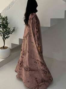 1 pieza Elegante bata abaya con estampado de batik, con detalle de puño con lazo, estilo casual y dividido, moda de Dubai y Arabia Saudita, adecuado para uso diario y reuniones, sin pañuelo de cabeza, primavera - Rojo - Ver 2