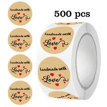 1 Rotolo (500 pezzi) Adesivi di ringraziamento in carta kraft, adesivi rimovibili rotondi da 1 pollice in PVC fatti a mano in inglese, ideali per piccole imprese, cottura, catering, confezionamento, decorazione fai-da-te - Adesivi di ringraziamento in carta kraft - Visualizzare 13