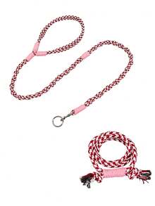 2Pcs Dog Leash & Collar Set, Cute Flower/Basic Style Braided Cotton Pet Leash With Matching Collar, 1.5m Long For Small Medium Dogs - Multicolor - View 9