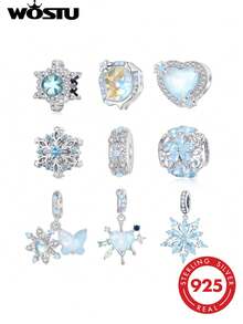 WOSTU 1 mặt dây chuyền hình trái tim bông tuyết thuộc dòng Icy bằng bạc Sterling 925, đính đá Zirconia xanh dương, thích hợp làm vòng tay tự làm cho nữ, quà tặng dự tiệc Giáng sinh. - Bạc - Xem 13