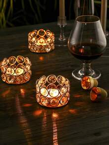 1pc Gold/Silver Crystal Candle Holder, Elegant Candle Box, Suitable For Wedding Ceremony, Dining Table Centerpiece, Gold Candle Centerpiece Box, Applicable For Wedding, Home Party Decor, Room Decor, Birthday Graduation Gift (Candles Not Included) - A - View 9
