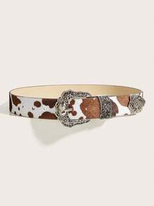 1 Stück Western Cowgirl Boho Stil Gürtel für Mädchen, dicker Cowboy Gürtel, vintage Silber Kuh Muster Schnalle Taillengürtel, geeignet für Röcke, Hosen, Party, Strand, Musikfestival, Geschenk zu Feiertagen & Geburtstag - Verschiedenfarbig - Übersicht 2