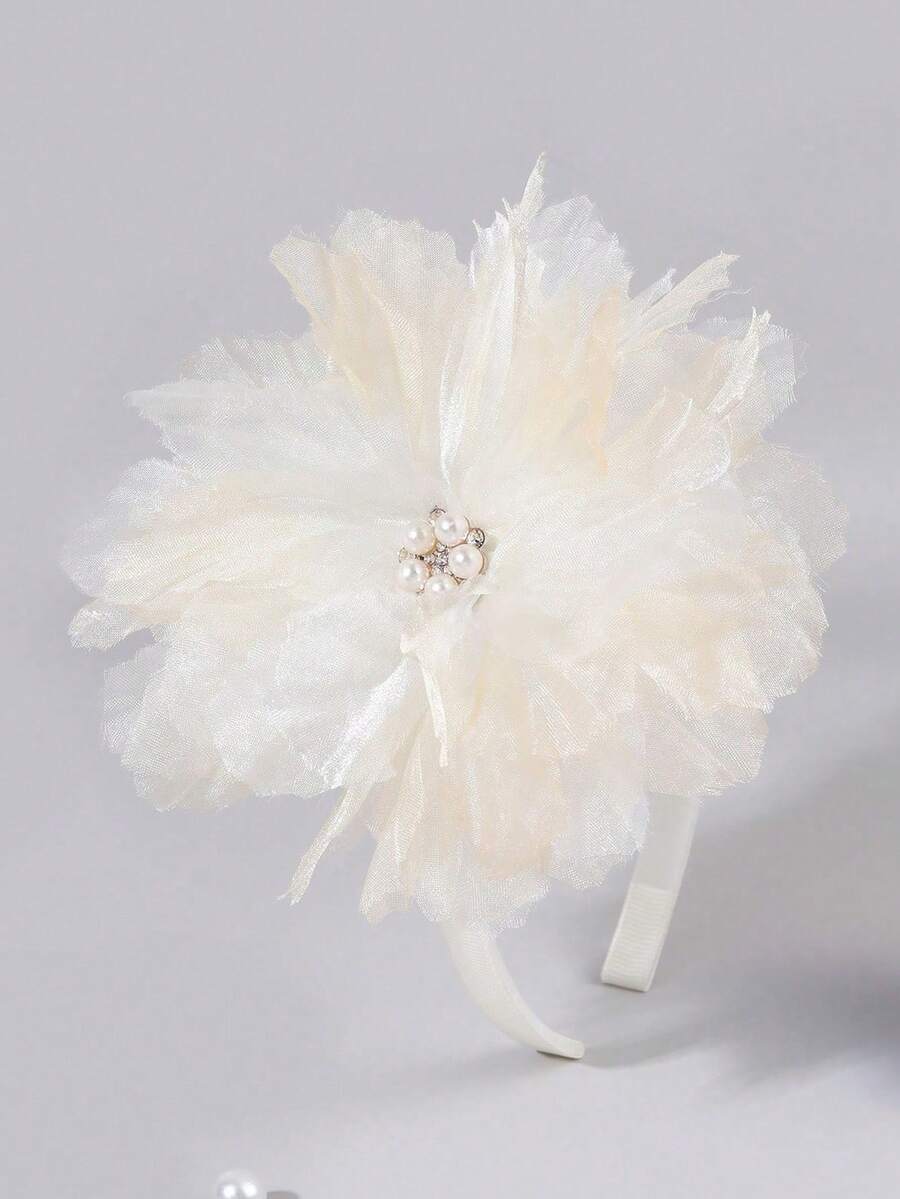 1个芙蓉花珍珠装饰花环,适合新娘、伴娘、婚礼、生日派对,优雅时尚的青少年及年轻人发饰,粉色 - 彩色 - 查看 1