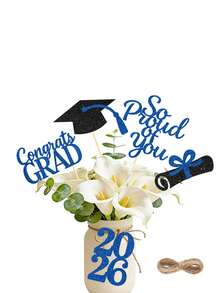 5pcs/Set 2026 Graduation Party Vase Decor Props - Includes "So Proud Of You", "Congrats GRAD" Graduation Cap & Diploma Decor Inserts - Suitable For 2026 Graduation Party, Commencement Ceremony Vase Fillers, Tabletop Decorations - View 6