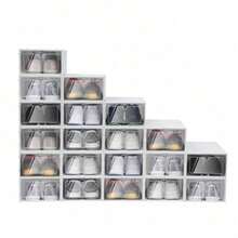 20 Pack Stackable Clear Plastic Foldable Shoe Box Organizer For Easy Storage And Quick Access - Clear - View 5