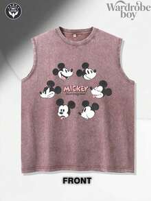 Disney Men's Washed Cotton Sleeveless Printed Vest, Cartoon Pattern Printed Vest, Suitable For Both Men And Women, High-Quality Pure Cotton Vest, Suitable For All Seasons, Comfortable And Breathable | Exquisite Design | The Best Choice For Gift Giving - 粉色 - 查看 2