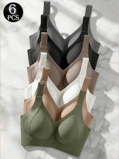 6-Pack Women's High-Elasticity Shockproof Bra: This Bra Features A Push-Up, Supportive, Breathable, Quick-Drying, And Highly Elastic Design Suitable For Everyday Wear.
