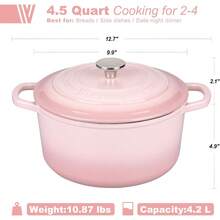 Enameled Cast Iron Dutch Oven Pot With Lid, For Sourdough Bread Baking, Round Dutch Ovens, 4.5 Quart, Pink - Pink - View 3