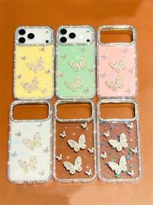 Luxury Shiny Butterfly Rhinestone Phone Case Compatible With IPhone 17 Pro Max 16 15 Pro Max 13 14 Pro, Artistic Crystal Candy Color Women Phone Protective Cover - White - View 3
