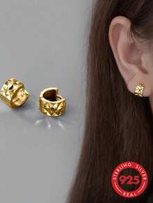 BALMORA 1 Paar S925 Sterling Silber modische geometrische Kreis minimalistische Ohrringe, geeignet für den täglichen Gebrauch von Frauen, tolles Geschenk zum Valentinstag, Muttertag und anderen Feiertagen - Gold - Übersicht 2