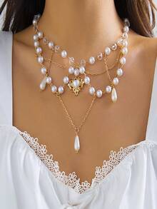 1pc Exquisite Layered Faux Pearl Choker Faux Faux Pearl Necklace Beaded Stacked Necklace For Women - Edgy Jewelry Holiday Gift For Women, Mom, Wife, Girlfriend, Best Friend,Summer,Jewellery - Multicolor - View 7
