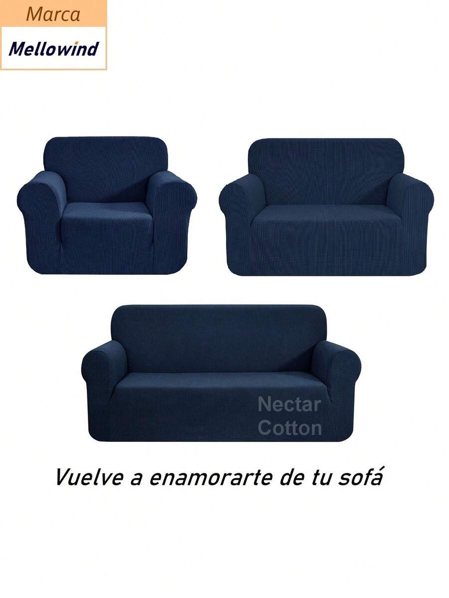 MELLOWIND Funda de sofá de tela jacquard a cuadros, lavable a máquina, con buena elasticidad, fácil de instalar, suave al tacto y resistente a la suciedad. Adecuada para salas de estar, dormitorios, oficinas y otros espacios, especialmente ideal para lugares con mascotas como gatos y perros. Disponible en varios tamaños. - Azul Marino - Ver 1