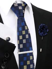 男士时尚商务领带套装（4件套） - 领带、袖扣、领带夹、胸针，适合休闲衬衫、派对、聚会等场合。 - 彩色 - 查看 40