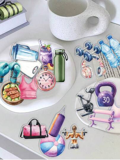 50 miếng dán chủ đề thể dục: Chất liệu PET trong suốt với thiết kế độc đáo và truyền cảm hứng. Hoàn hảo để trang trí sổ lưu niệm, sổ tay, ốp điện thoại, trang trí phòng và quà tặng DIY - Những miếng dán đẹp mắt.