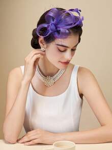 1pc Fascinators For Women Tea Party Hat Headband Derby Wedding Church Bridal Cocktail Feathers Hair Clip,Summer,Beach - Multicolor - View 4