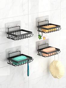 1pc Metal Soap Dish, Bathroom Soap Holder, Wall Mounted Shower Caddy, Bathroom Storage Organizer - Black - View 12