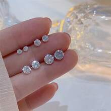 4 đôi bông tai đính đá Zirconia lấp lánh, chất liệu đồng, unisex - Bạc - Xem 4