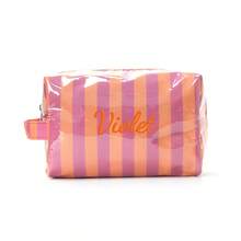 Bolsa de maquillaje a rayas personalizada con asa, organizador de cosméticos de gran capacidad, bolsa de almacenamiento de artículos de tocador, bolsa de viaje con cierre de cremallera, para uso diario, regalo de cumpleaños - Multicolor - Ver 15