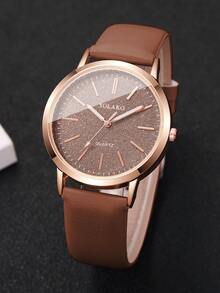 Set de 2 piezas: Reloj de pulsera de mujer de cuarzo con esfera minimalista + Pulsera con dije de corazón, sin caja de reloj incluida - Marrón - Ver 8