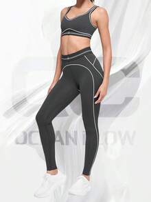 Airbrush High-Waist Heart Throb Legging - 無菸煤色/白色 - 查看 3