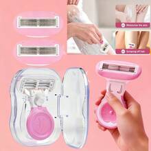 Combination Set [1 Handle+3 Heads+1 Box] Women's Razor For Hair Removal, Waterproof Wet & Dry Use, Portable Epilator For Legs, Armpits & Bikini Line , Ideal For Home & Travel - Pink - View 2
