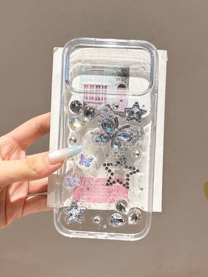 1 chiếc ốp lưng điện thoại kiểu Hàn Quốc mới, thiết kế bướm và sao 3D đính kim cương, phù hợp với 17 Pro Max, 16 Pro, thời trang, sáng tạo, tối giản, độc đáo, thủ công, tự làm, trong suốt, chống sốc, bảo vệ cho iPhone 13, 14, 15 Pro Max, 12 Pro, 11
