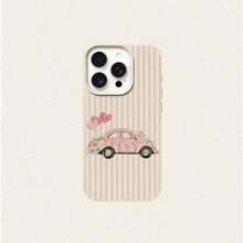 Funda para teléfono: Esta funda de TPU de una sola pieza presenta un diseño creativo que incorpora rayas rosas, motivos de corazones y coches de estilo *vintage*. Es compatible con diversos modelos, incluidos el  17 Pro Max/17/16 Pro Max/15/13/12/11, entre otros. Al ofrecer una protección de cobertura total, la funda está fabricada con un material suave que proporciona una excelente resistencia a las caídas. - Color 1 - Ver 4