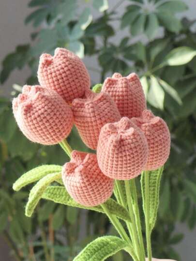 5 Pcs Potted Tulip Ornament: A Lifelike, Hand-Knitted Faux Tulip Arrangement-Perfect As A Desktop Centerpiece Or Wedding Decoration, And An Ideal Crocheted Bouquet Gift For Friends, Loved Ones, Or Mothers