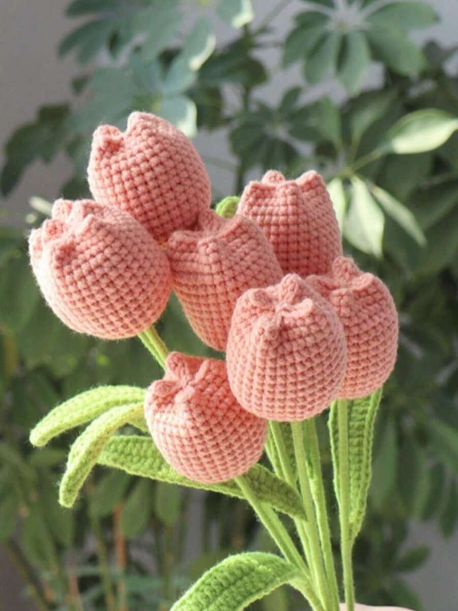 5 Stücke handgefertigte gehäkelte Tulpen Topfpflanzen, geeignet als Tischmittelpunkt Dekoration, Hochzeitsdekoration oder als ideales gehäkeltes Blumenstrauß Geschenk für Freunde, Familie oder Mutter - Verschiedenfarbig - Übersicht 1