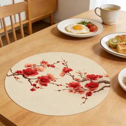 1/2/4/6/8/300 Pieces Of Luxurious Daily Dining Mats, Featuring A Simple White Background And Charming Peach Blossom Pattern Table Decoration. The Machine Washable Polyester Table Mat Is Heat-Resistant, Stain Resistant, Waterproof, And Easy To Clean. A Spring Holiday Placemat Suitable For Family Gatherings And Kitchen Decoration.