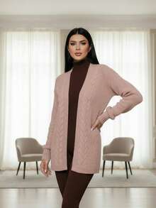Cardigan Coat Winter Women Braids Blouse Elegant Knitted - 米色 - 查看 6