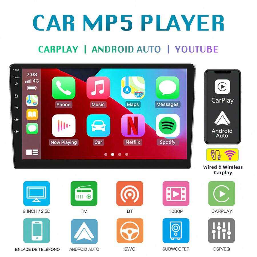 Autoestéreo 2DIN Knup KP-RA948 Pantalla Táctil 9" Bluetooth Manos Libres USB/TF FM Mirror Link - KP-RA948 - Ver 1