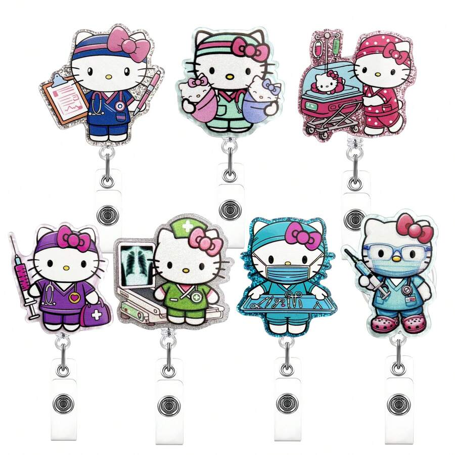 SANRIO 1個 Hello Kitty 閃亮可愛卡通護士伸縮識別證卡夾掛繩夾 DIY 創意胸牌拉扣 卡哇伊 適用於護士醫生 - 彩色 - 查看 1