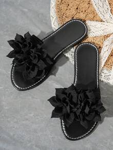 Women's Fashion Black Thin Strap Toe-Ring Elegant Flat Sandals, Suitable For Birthday Party, Holiday Gift, Solid Color Casual Beach Outdoor Shoes, Summer - Black - View 4