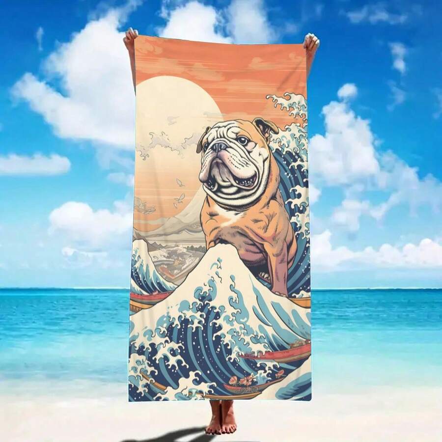 1pc Super Soft Pet Dog Wave Pattern Beach Towel, Suitable For Beach, Pool Party, Vacation - Beach & Pool Accessories - Style2 - View 1