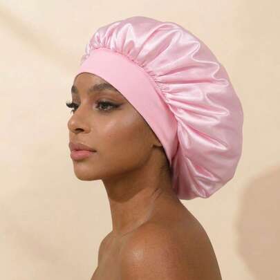Awegeo 女士缎面发帽，宽弹力带睡眠帽，双层双面丝滑头巾，适合卷发，夜间护发及日常佩戴