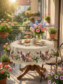 1 Pc Watercolor Bird Rose Flower Print Round & Rectangle White Tablecloth, Romantic Country Rustic Style Premium Polyester Waterproof Stain Resistant Oil-Proof Dust-Proof Washable Reusable Spring Summer Tablecloth For Home Decor, Kitchen Wedding, Wedding Table, Centrepiece Room Decor - Multicolor - View 16