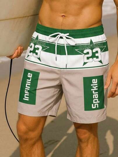 Pantalones cortos casuales para hombre con cordón en la cintura, California No.23 Print