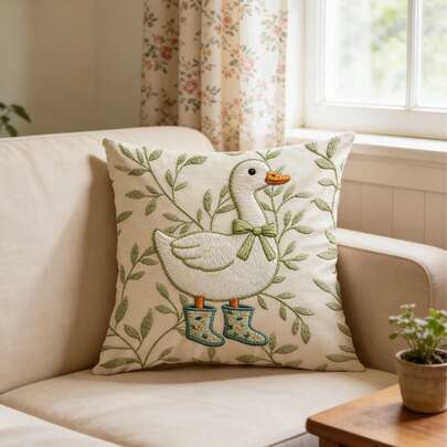 1个柔软短绒抱枕套，45*45厘米 - 可爱小鸭印花，适用于客厅、卧室、办公室装饰（不含枕芯），萌趣动物抱枕套 | 卡通小鸭 | 耐用装饰枕