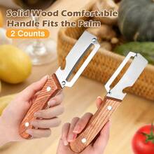 2-Pack Wooden Handle Peeler – 2-In-1 Fruit And Vegetable Peeler With Bottle Opener, Stainless Steel Blade, Essential Kitchen Potato, Carrot, Zucchini - 2 cái - Xem 5