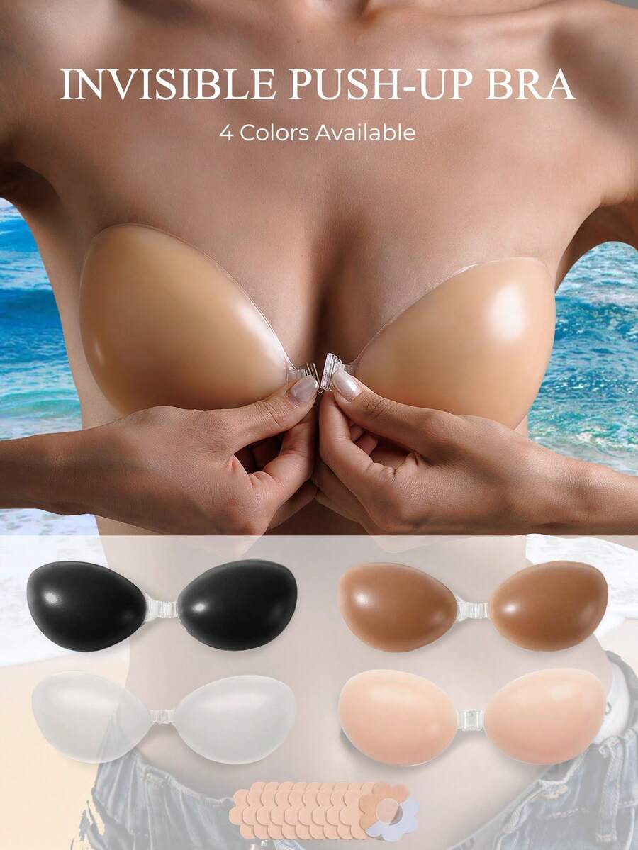 Silicone Front Closed Invisible Push-Up Bra - Multicolor - View 1