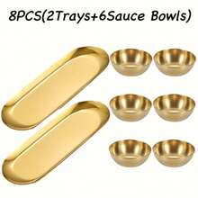 4/8件套豪华金色酱汁碗碟套装，高品质不锈钢调味碟和甜点盘，优雅餐具，适合圣诞节/新年/婚礼/母亲节/派对等场合 - 彩色 - 查看 10